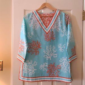 NWOT Barbara Gerwit blue/coral/white tunic size S